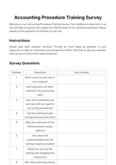 Free Accounting Procedure Training Survey Template to Edit Online