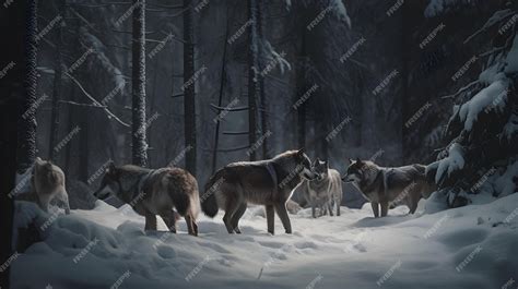 Premium AI Image | A pack of wolves in the snow
