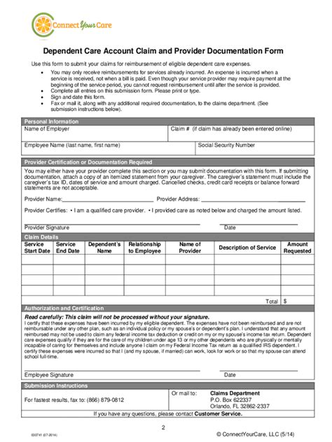 Dependent Care Account Claim Form - Blank Fillable Template | Fill Out ...
