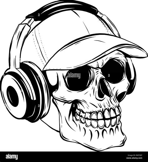 skull with headphones listening to music drawing Stock Vector Image ...