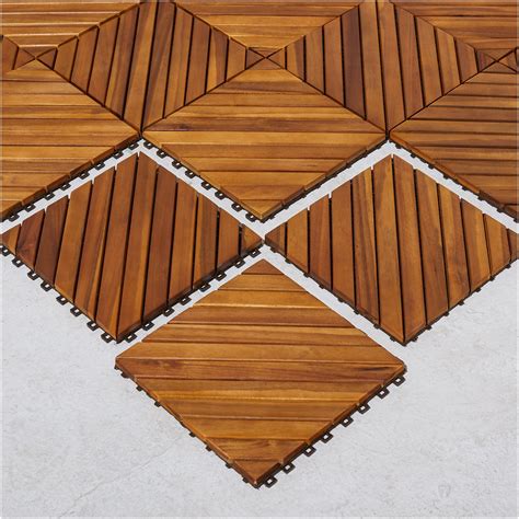 JERFIT Interlocking Acacia Wood Deck Tiles for Patio, 12 Diagonal Slats ...