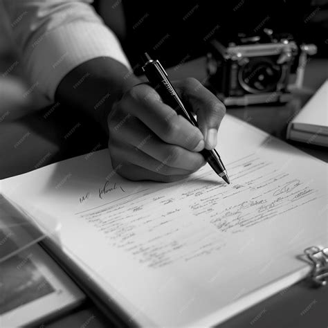 Premium Photo | A person writing on a piece of paper with a camera behind them.
