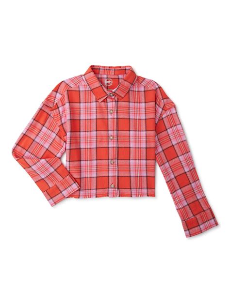 Girls Cropped Flannel Shirt - Sizes 4-18 & Plus - Walmart.com