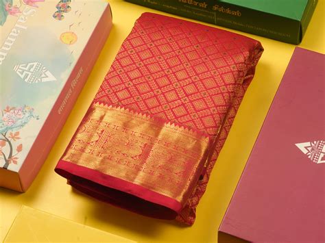 Meenakari work Beautiful Dual Tone Pinkish Red Pure Kanjivaram Silk Sa ...