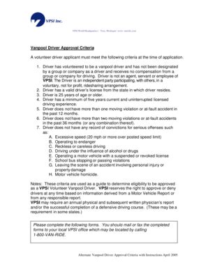 Fillable Online VPSI Vanpool Driver Approval Criteria Fax Email Print ...