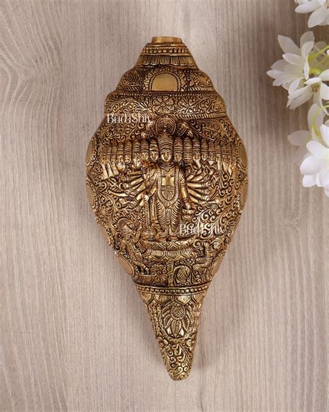 Brass Vishnu Virat Roop Shankh Vishwaroopam Conch 8.5 inch antique ...
