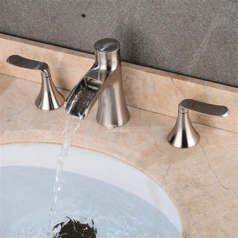 Two Handle Brass Vanity Faucets Brushed Nickel Widespread Waterfall ...