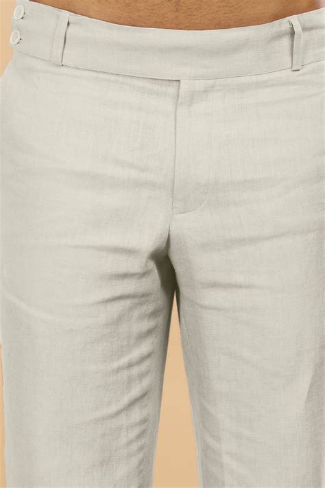 Powder Blue Double Button Pure Linen Trousers by Linen Trail