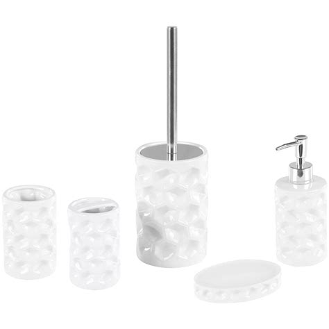 AJEUNGAIN Set Bagno Accessori Completo Grigio, Set Accessori Bagno Moderno Include Cestino Bagno, Portaspazzolino, Set Scopino WC E Dispenser Sapone, Vassoio Da Vanity (Grigio