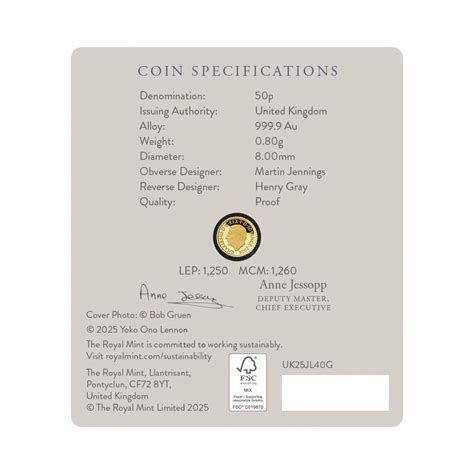 50 Pence - Charles III (John Lennon; Gold Proof) - Royaume-Uni – Numista