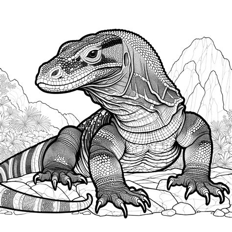 Komodo dragon line drawing coloring page Lulu Pages