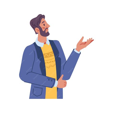 Premium Vector | Presenter male character showing aside