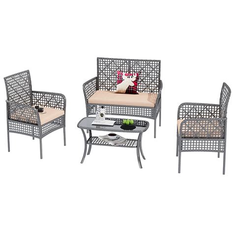 CESICIA Patio Chairs Set of 2 Wicker Beige Wicker Frame Stationary ...