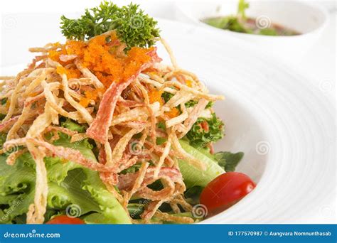 Fired Crab Salad Imitation Crab Vegetable and Tomato Top with Shrimp ...