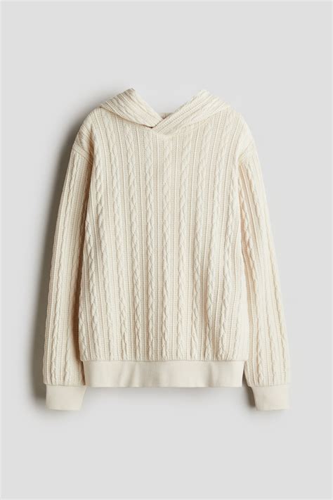 Cable-knit look hoodie - Cream - Kids | H&M IN