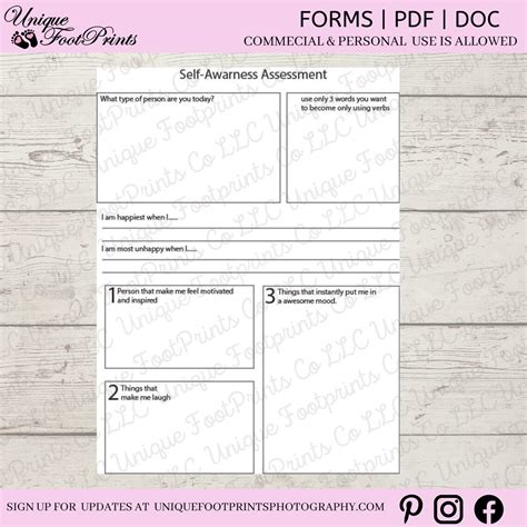 Self Awareness Assessment-mental Health Worksheet-mental Health Planner ...