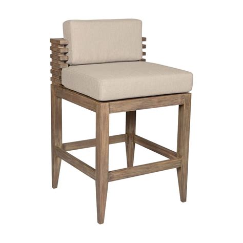 Patio Counter Stool - Eucalyptus Wood & Taupe Cushions - UV & Water-Proof - Bar Height - Walmart.com