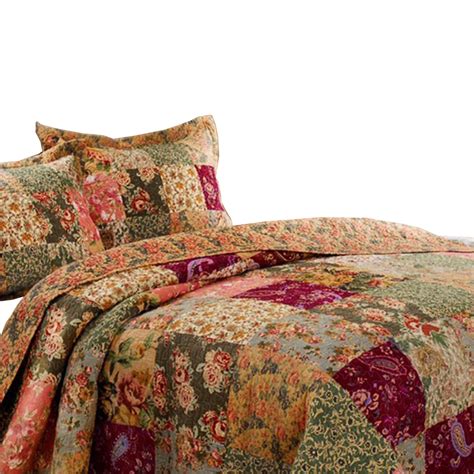 Kamet 3 Piece Fabric King Size Quilt Set with Floral Prints, Multicolor ...