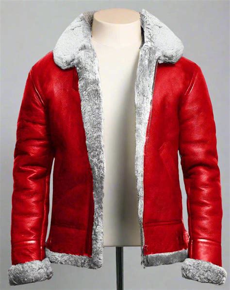 Men's Red Fur Leather Jacket Faux Shearling Leather Jacket Men Winter ...