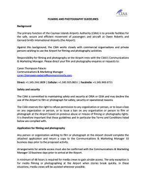Fillable Online caymanairports FILMING AND PHOTOGRAPHY GUIDELINES ...