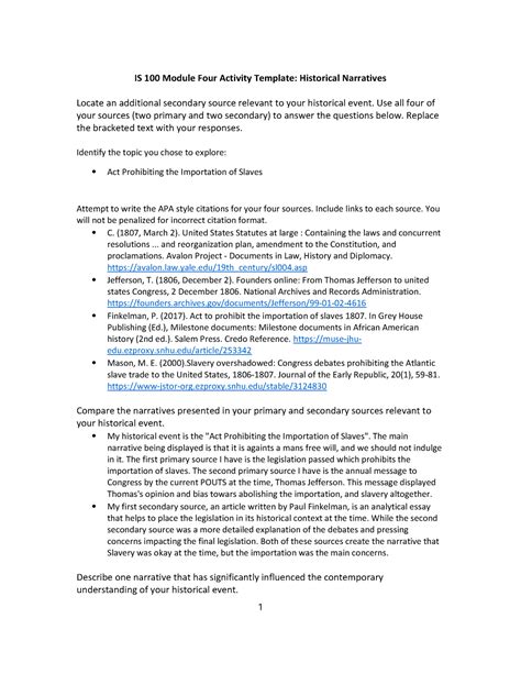 HIS 100 4-2 - 4-2 - IS 100 Module Four Activity Template: Historical ...