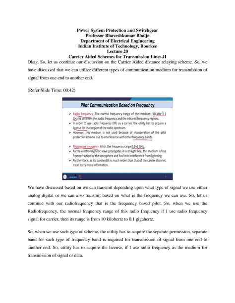 Lec20 - Class notes from Professor Deep Kiran - Power System Protection ...