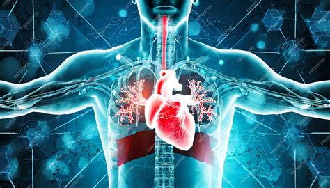 Premium Photo | Male anatomy of human lung and heart system in xray 3d ...