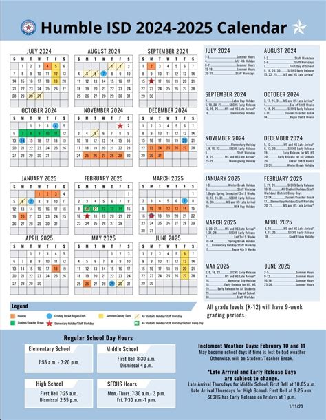 Humble ISD 2024-2025 School Year Calendar Approved