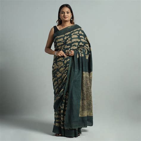Bindaas Art Natural Dyed Cotton Block Print Saree
