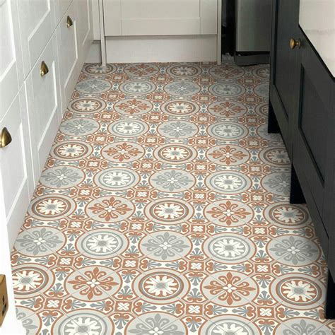 Kitchen Vinyl Flooring Sheet in Terracotta Moroccan Tile Effect Design ...