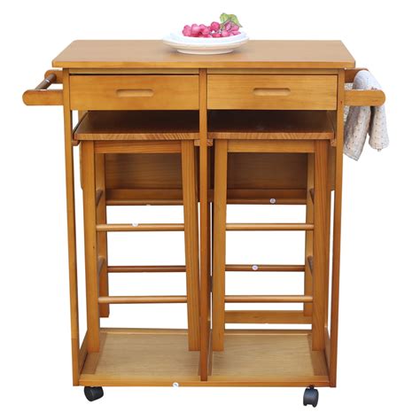 Folding Kitchen Island Set, Wooden Rolling Kitchen India | Ubuy