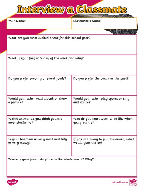 Classmate Interview Worksheet 的图像结果