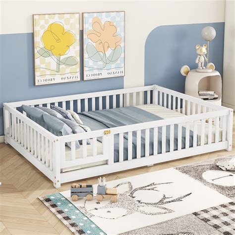 Full Size Floor Bed with Slats and Center Support Bar, Montessori Floor ...