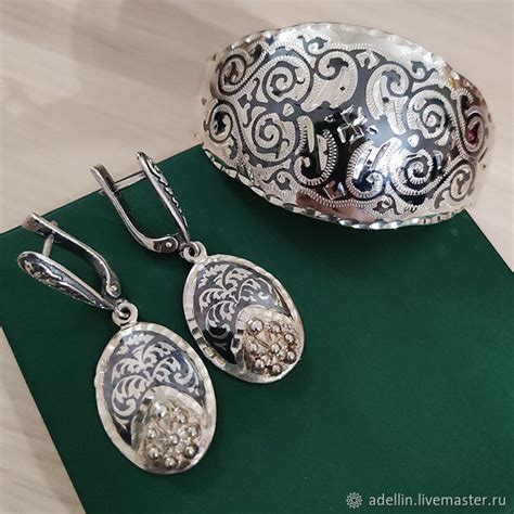 Серебряный браслет + серьги Кубачи с чернью купить в интернет-магазине ...