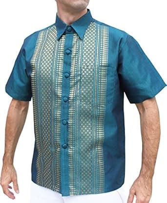 RaanPahMuang Short Sleeve Formal Northern Thailand Stitchwork Silk ...