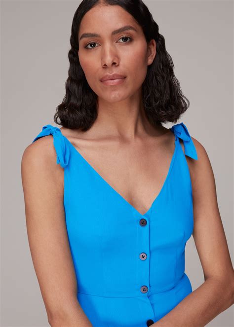 Blue Hanna Tie Shoulder Dress | WHISTLES | Whistles UK