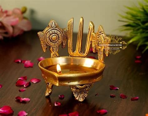 Buy DHARMA HOME & Decor Shankh Chakra Namah Design Brass Diya Over ...