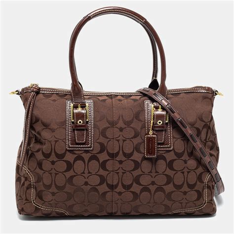 Pre-owned Coach Brown Signature Coated Canvas And Leather Carryall ...