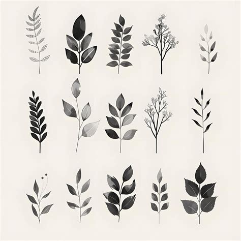 Art Nouveau leaf motifs with decorative plant elements in black and ...