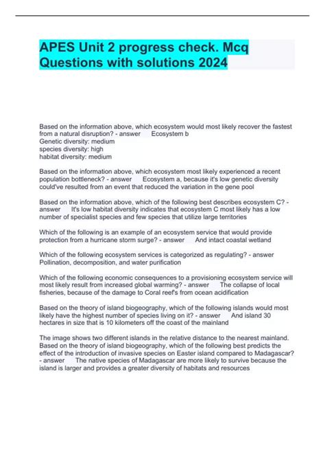 APES Unit 2 progress check. Mcq Questions with solutions 2024 - APES ...