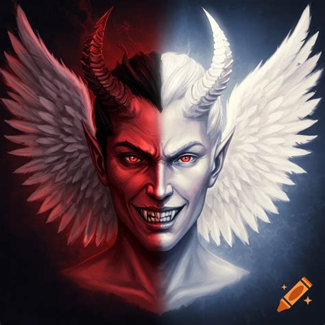 Half devil half angel face on Craiyon