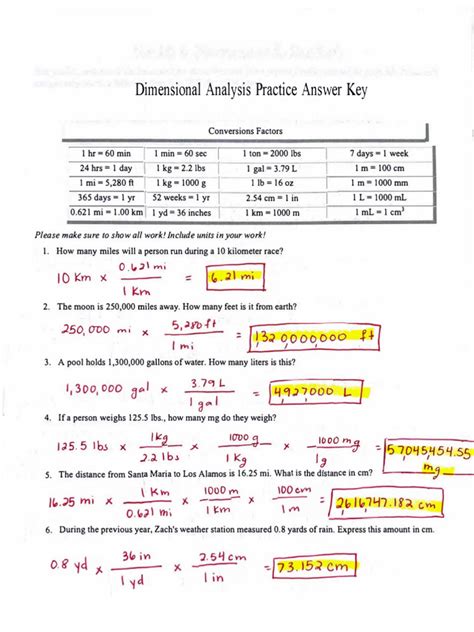 Image result for Dimensional Analysis Worksheet with Answer Key