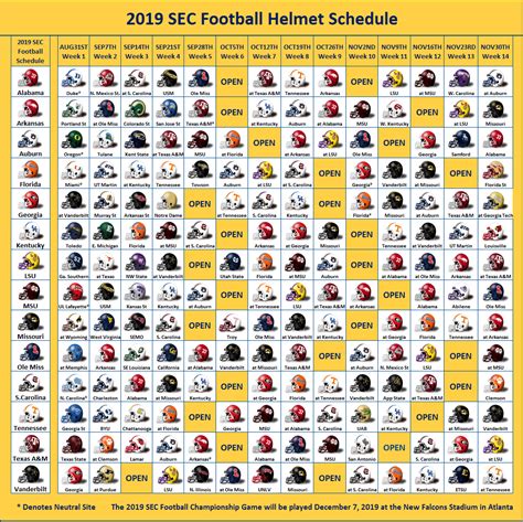 2019 SEC Football Helmet Schedule - SEC Football Online