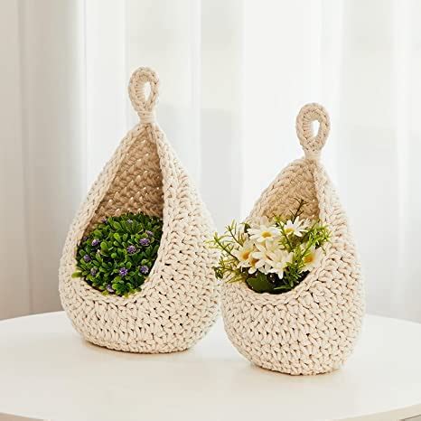 2Pc TearDrop Handcrafted Cotton Macrame Baskets without tessel, Natural ...