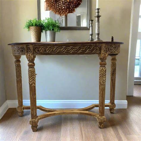 Carved Wooden Semi-Circle Console without storage – Bangalore Hunts