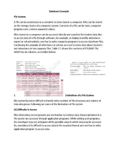 XI Database Concepts: Understanding File Systems and Limitations - Studocu
