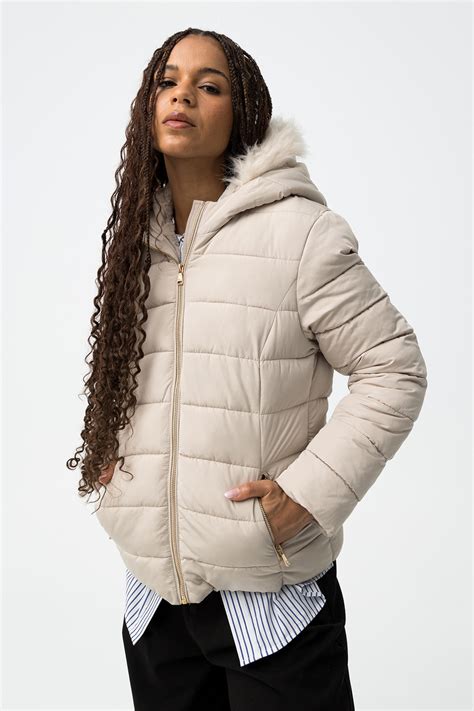 Beige Hooded Puffer Jacket - 10062002_134 - Tiffosi