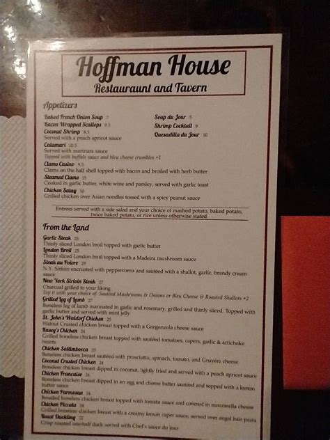 Menu at Hoffman House restaurant, Kingston
