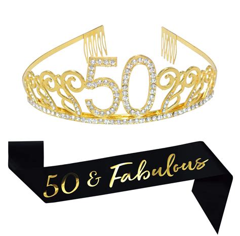 50th Birthday Gold Tiara And Sash Glitter Satin Sash Crystal ...