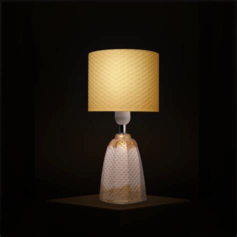 3D Printed Table Lamp Shade, Theme- Scales, Ceramic Gold On White ...